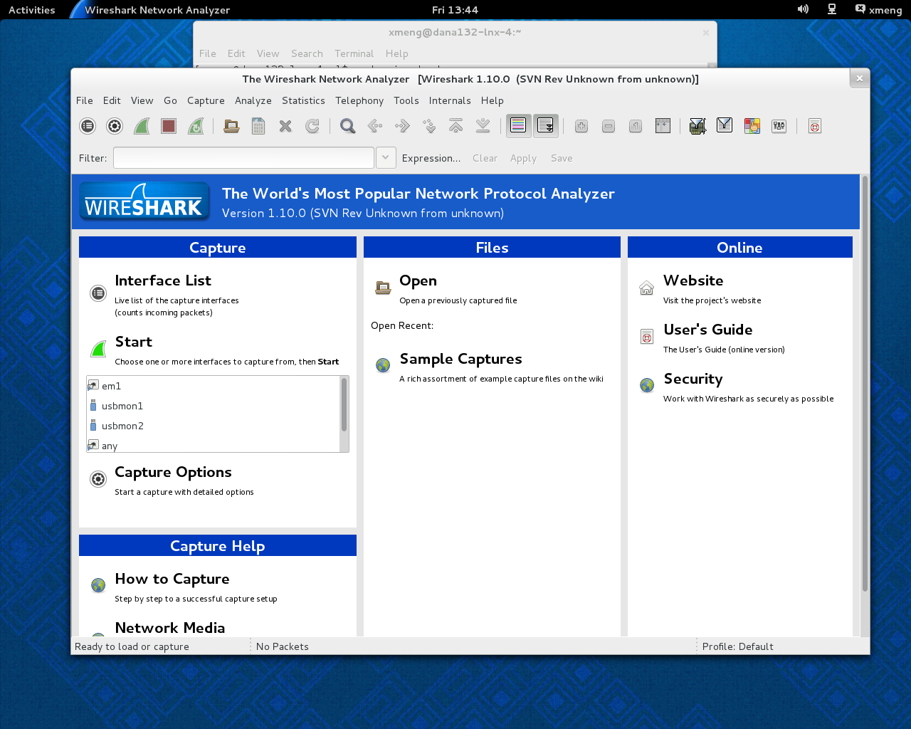 Wireshark start screen