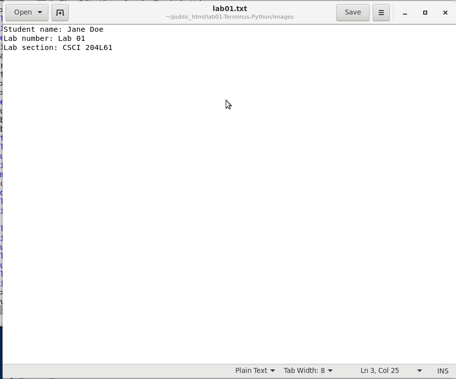gedit should be open with the terminal ready to accept another command