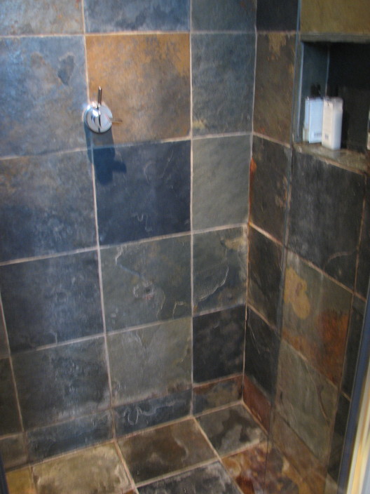 Slate Tile Shower Floor Great Hexagon Master Finest The Shower Was All Slate Tile Even Floor With