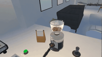 Looping clip from Ryan Koes' XR barista simulator: grinding espresso beans in VR