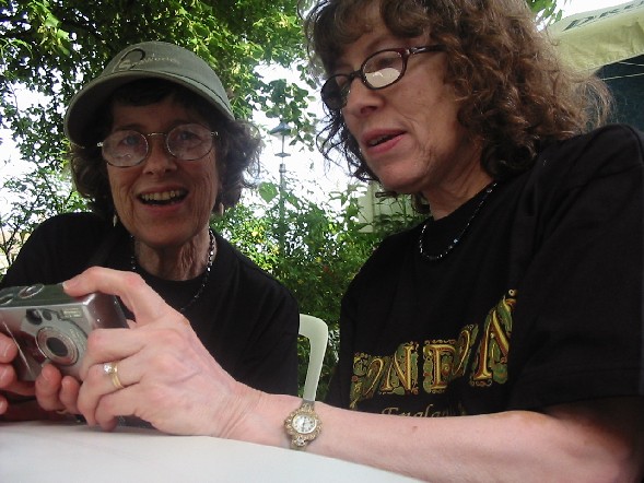 Image of Jan and MJ looking at Dan's pictures of the day.