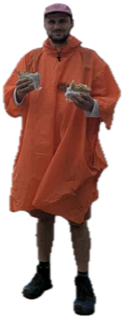 Todd eating TWO sandwiches at San Jo