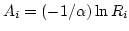 $A_i = (-1/\alpha) \ln R_i$